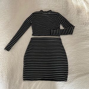 Two piece long sleeves black and white striped set